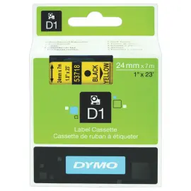 Tape voor labelmaker DYMO D1 24mm achtergrond geel zwarte inkt 