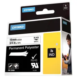Permanente tape voor labelmaker RHINO 19mm achtergrond wit zwarte inkt 