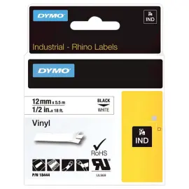 Vinyl tape voor labelmaker RHINO 12mm achtergrond wit zwarte inkt 