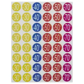 5 vellen van 48 etiketten met korting van 30% tot 70% - assorti 