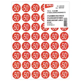 4 vellen van 48 etiketten - "-50%" - Rood - APLI 