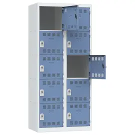 Kleerkast met meerdere vakken - 2 kolommen van 5 vakken - 180x80 cm - Grijs/blauw - VINCO INDUSTRIE 