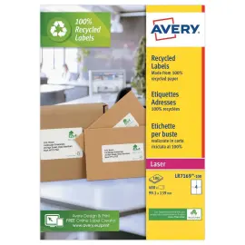 100  Laser etikettenbladen AVERY 99,1x139 mm, dus 400 etiketten/doos 