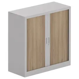 Lage kast met metalen gordijnen - Aluminium/notenboom - 100x100 cm 
