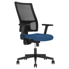 Synchrone bureaustoel Taktik - Grijs/blauw met rug van zwart mesh - Gemonteerd met armleuningen 