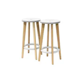 2  Houten WOODY krukken met beukenpoot en witte zitting, gemonteerd 