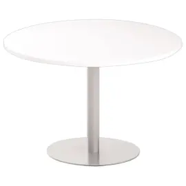 Ronde tafel diam 116 cm witte plaat zilveren voet tulpvoet 