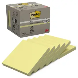 006 Blokken met gerecycleerde herpositioneerbare memoblaadjes 7,6 x 7,6 cm - Geel - POST-IT 