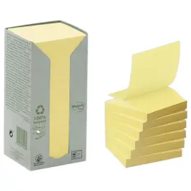 016 Gerecycleerde herpositioneerbare memoblaadjes - 76x76 mm - Geel - POST-IT 