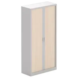 Hoge metalen kast - 198 x 100 cm - Aluminium/licht acaciahout 