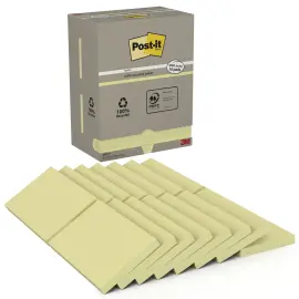 016 Gerecycleerde herpositioneerbare memoblaadjes - 76 x 127 mm - Geel - Pak van 16 - POST-IT 