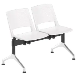 Balk 2 plaatsen witte stoelen TOM zwarte structuur aluminium poten zonder accessoires. 