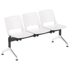 Balk 3 plaatsen witte stoelen TOM zwarte structuur aluminium poten zonder acc. 