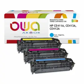 3  Cartridges ARMOR equiv. HP CE411A, 413A, 412A Cyaan Maganta en Geel 