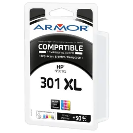 2  Inkjetcartridges ARMOR equivalent aan HP301XL  zwart+3 kleuren 