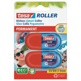 2  Lijmrollen TESA - wegwerbaar - permanente lijm - 5 mm dik 