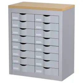 Meubel met 16 lades en 2 kolommen PAPERFLOW van metaal - kleur aluminium 