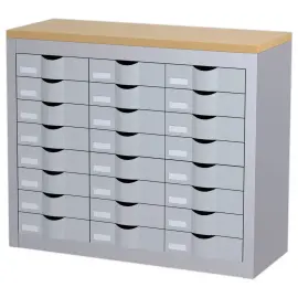 Meubel 24 lades 3 kolommen PAPERFLOW metaal - kleur aluminium 