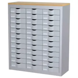 Meubel met 36 lades en 3 kolommen PAPERFLOW van metaal - kleur aluminium 