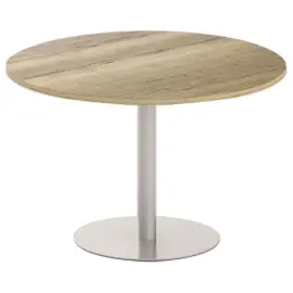 Ronde tafel diam 116 cm blad eiken met nerf voet zilver tulpenvoet 