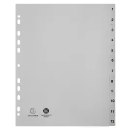Set tabbladen A4+ gerecycleerd PP - 12numerieke tabs 