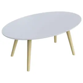 Ovale witte gelakte salontafel L 85 cm - Gemonteerd 