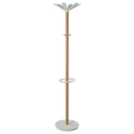Kapstok - 10 haken + paraplubak - Hout en wit metaal - ALBA 