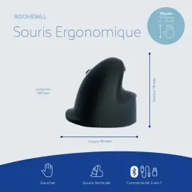 R-Go HE Ergonomische draadloze verticale muis voor linkshandigen, middelgroot model 