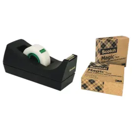 Zwarte tape-dispenser + 3 rollen Scotch&reg; MagicTM 19 mm x 33 m 