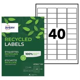 100  planken van 40 gerecycleerde witte adreslabels 45,7 x 25,4 mm 