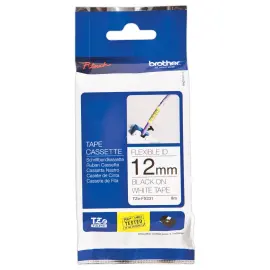 Flexibele gelamineerde tape TZe-FX231 breedte 12mm wit met zwarte print 