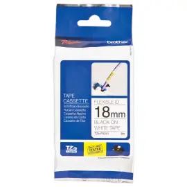 Flexibele gelamineerde tape TZe-FX241 breedte 18mm wit met zwarte print 