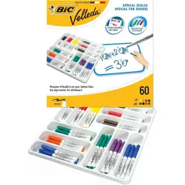 BIC Velleda 1741 droge uitwisbare marker voor whiteboard - middelgrote punt - assorti kleuren - set van 60 