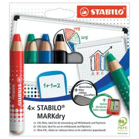 4  Markeerstiften STABILO Markdry + scherper + doekje 