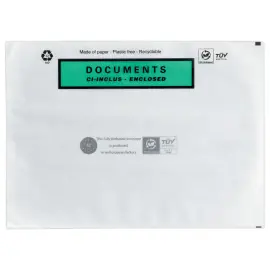 100  Klevende enveloppen 'Documents enclosed' 17,5x13 cm 