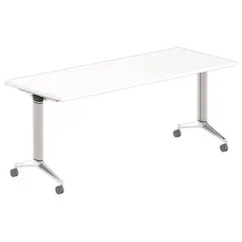 Klaptafel met wieltjes - 180 x 70 cm - Wit en alu 