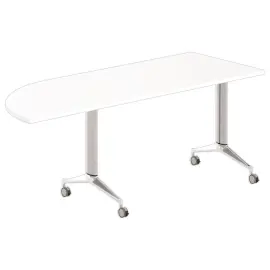 Klaptafel met wieltjes - 190 x 70 cm - Wit en alu - Hoek rechts 