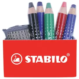 Magnetische pot 5 STABILO MarkDry potloden + slijper + doekje 