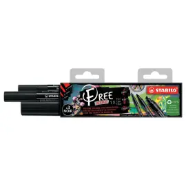 3  verfmarkeerstiften STABILO FREE - zwarte acryl inkt - mix van punten 