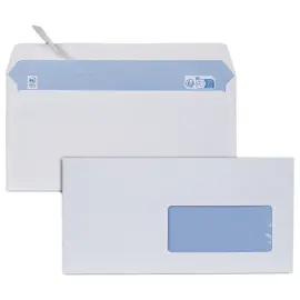500  witte enveloppen 110x220 mm 75g venster 45x100 siliconen band 
