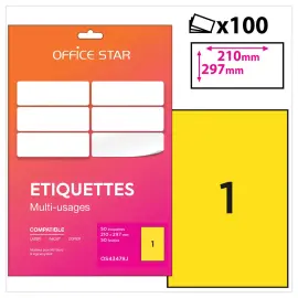 50  etiketten L210xH297 mm Office Star geel 