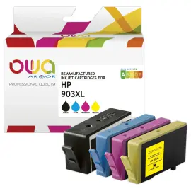 Pack 4 cartridges zwart + 3 kleuren OWA K10451OW compatibel HP 