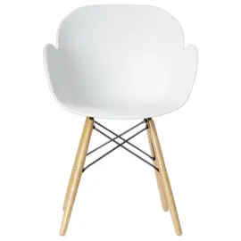 2  fauteuils PETALES voet in beukenhout, witte zitting 