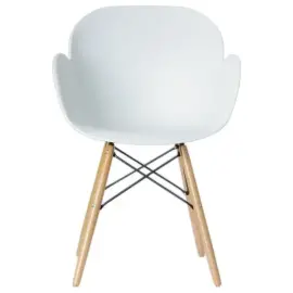 2  fauteuils PETALES met beuken voet en witte zitting, gemonteerd 