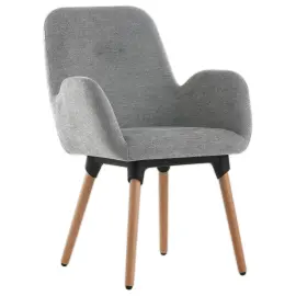 2  Stoelen Grijs stof 4 houten poten gelakt gemonteerd 