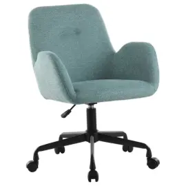 2  Stoelen Lichtblauwe stof met wielen gemonteerd 