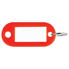 100  sleutelhangers met rode labels 