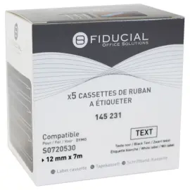 5  rubans D1 12mmx7m zwart/wit afdruk comp DYMO S0720530 