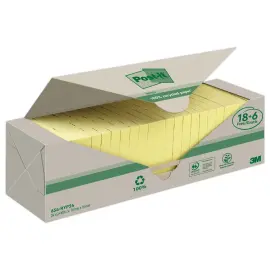 024 POST-IT&reg; Blokken Gerecycleerde memoblaadjes 76 x 76mm - Geel - 18 Blokken + 6 Gratis 