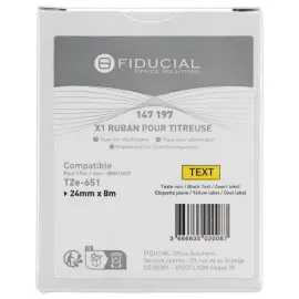 Ruban comp BROTHER TZE 651 24mm geel met zwarte afdruk 